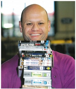 Customer holding DVDs