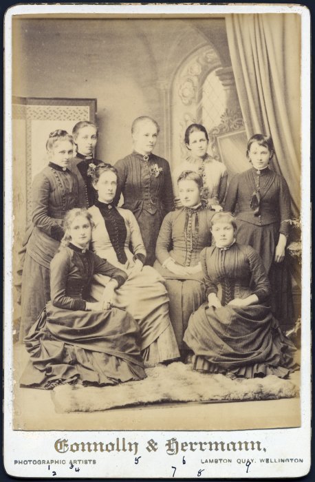 Group portrait of Form VI girls at Wellington Girls High School 1887
