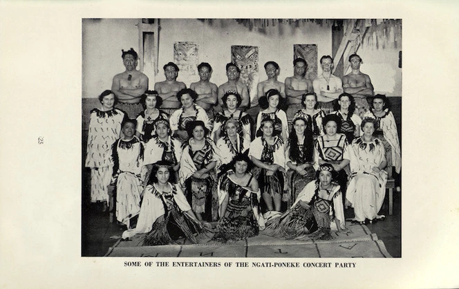 Some of the entertainers of the Ngati-Poneke Concert Party. From Rangiatea Centennial Celebration souvenir, page 25. March 1950.