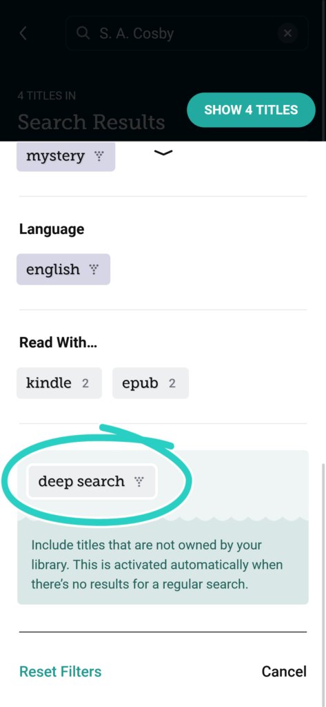 Toggle on Deep search
