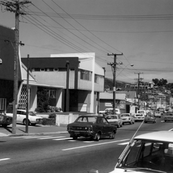 Johnsonville Road in 1978 with cars and buildings in the foreground. Photo by Charles Fearley, from Recollect