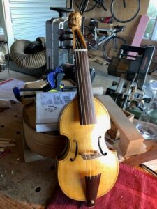 Pardessus de viole in the workshop. Picture © Alan Clayton.Image reproduced with permission from Alan Clayton. 