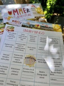 A library bingo grid sheet, with lots of activities