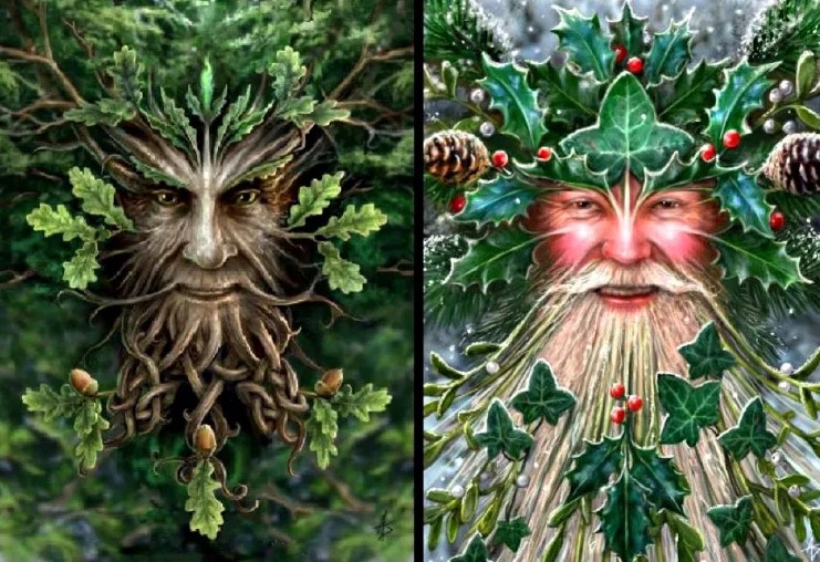 Two drawings of the Oak king and the Holly king.