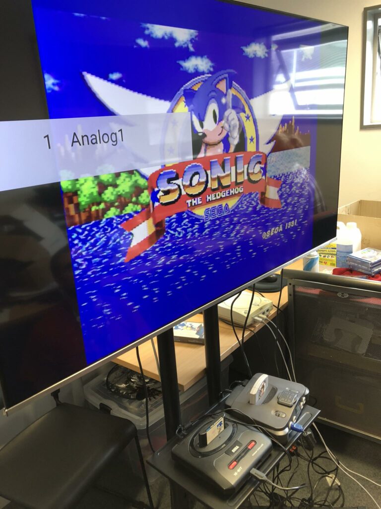 Television displays the video game Sonic the Hedgehog 