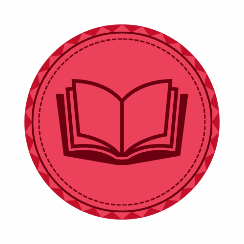 Scout badge of a book against a red background.