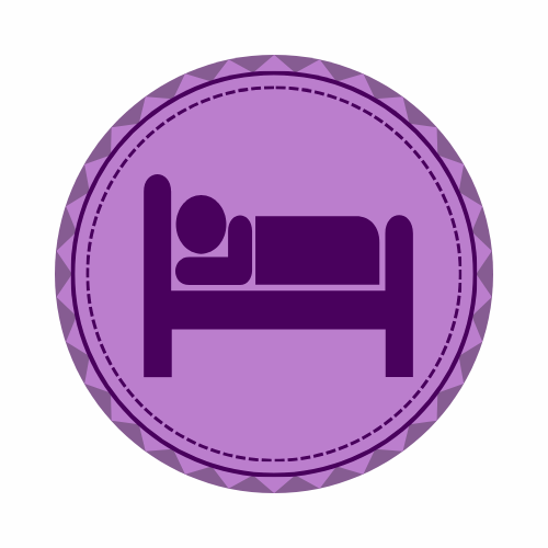 Scout badge of a person in bed against a purple background.