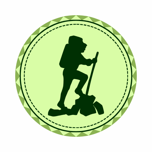 Digital scout badge depicting a silhouette hiking up a hill against a green background.