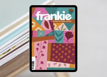 Frankie magazine, displayed on a tablet against a pile of magazines on a table