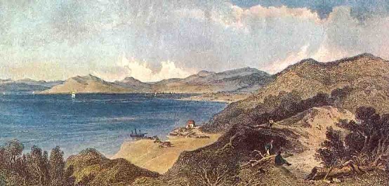 Town of Wellington, Port Nicholson, from Rai-Warra-Warra Hill, from by Samuel Charles Brees, Pictorial Illustrations of New Zealand, John Williams and Co., London, 1848.