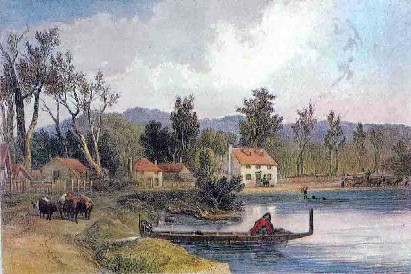 The Aglionby Arms (Burchams), River Hutt, by Samuel Charles Brees, Pictorial Illustrations of New Zealand, John Williams and Co., London, 1848.