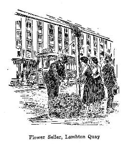 Flower seller, Lambton Quay etching from page 147