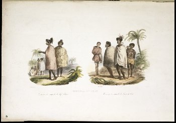 Costumes des naturels du Cap Palliser; ..., lithograph by Louis Sainson, 1833.